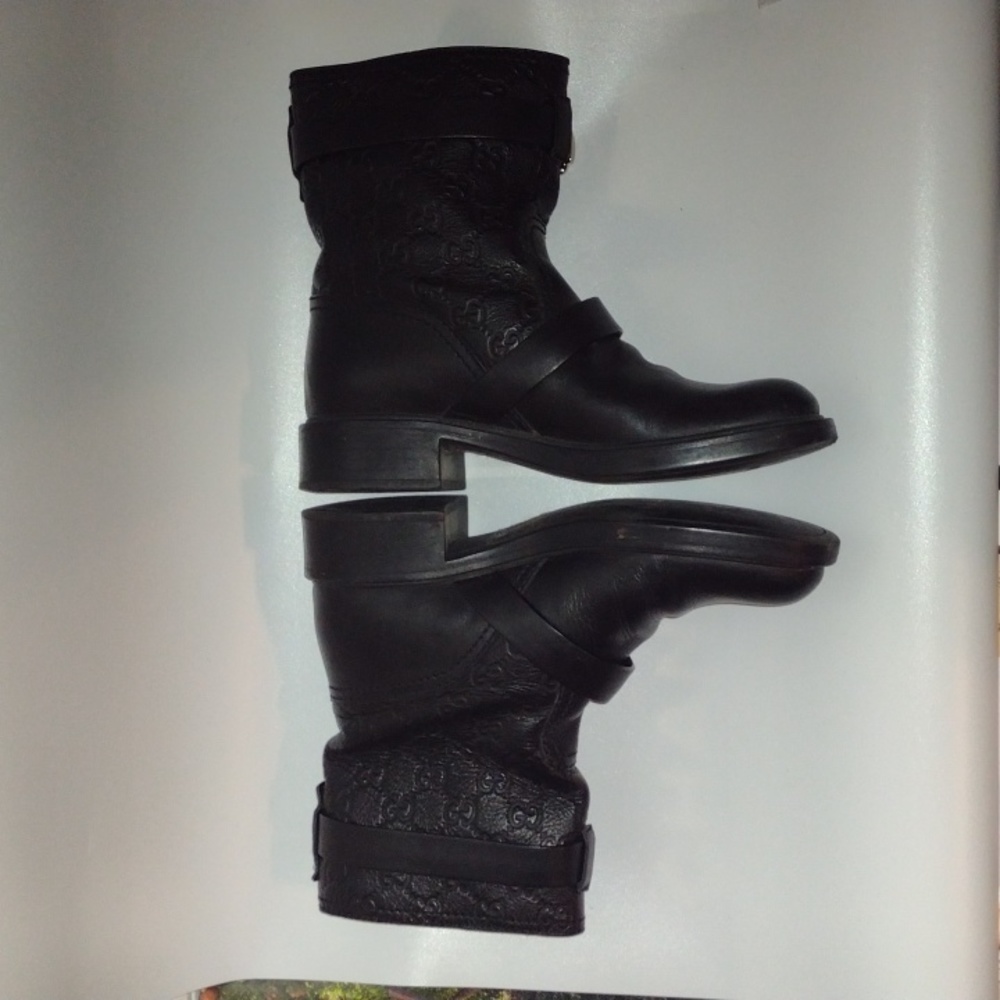 GUCCI Black Leather GG Guccissima Biker Boots 🖤 AUTHENTIC! - Picture 10 of 16